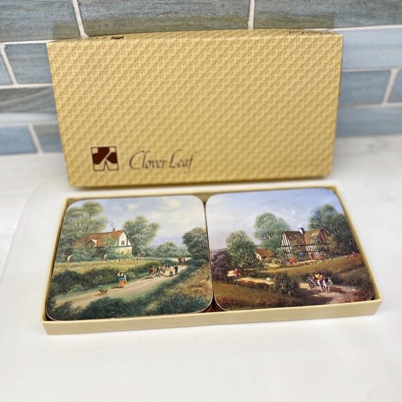 Clover Leaf Table Mats Coasters Country Cottages Boxed Set of 6 United Kingdom - Picture 1 of 13